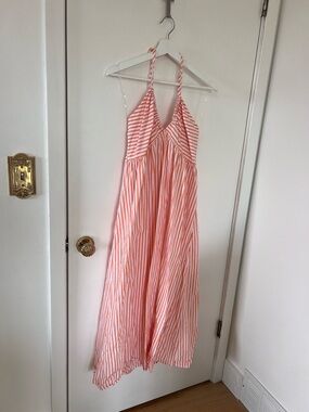 Universal Thread Pink and White Striped Halter Maxi Dress